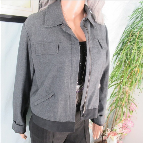 Calvin Klein Charcoal Gray Zip Crop Blazer - Picture 1 of 7